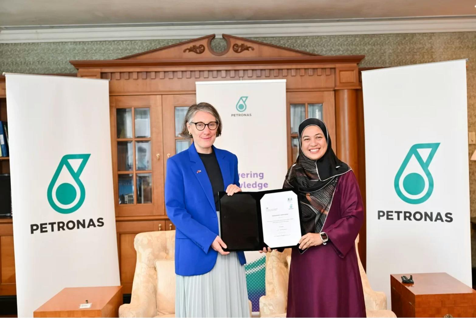 A memorandum of understanding was signed between Petronas head of human resources Farehana Hanapiah and British High Commissioner to Malaysia, Ailsa Terry.