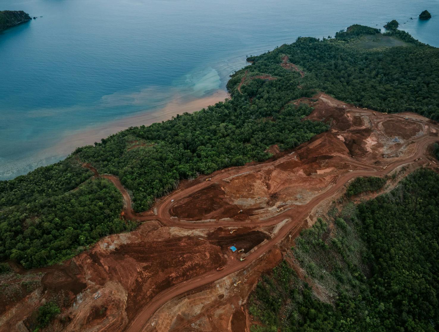 Sediment is visible near nickel mining operations on Kawe Island, Raja Ampat. Mining has discoloured the water in one of Indonesia’s most biodiverse marine areas.