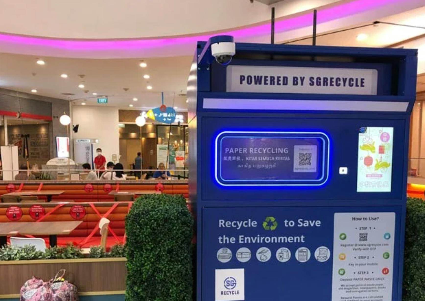 SG Recycle's waste paper recycling bin in shopping mall