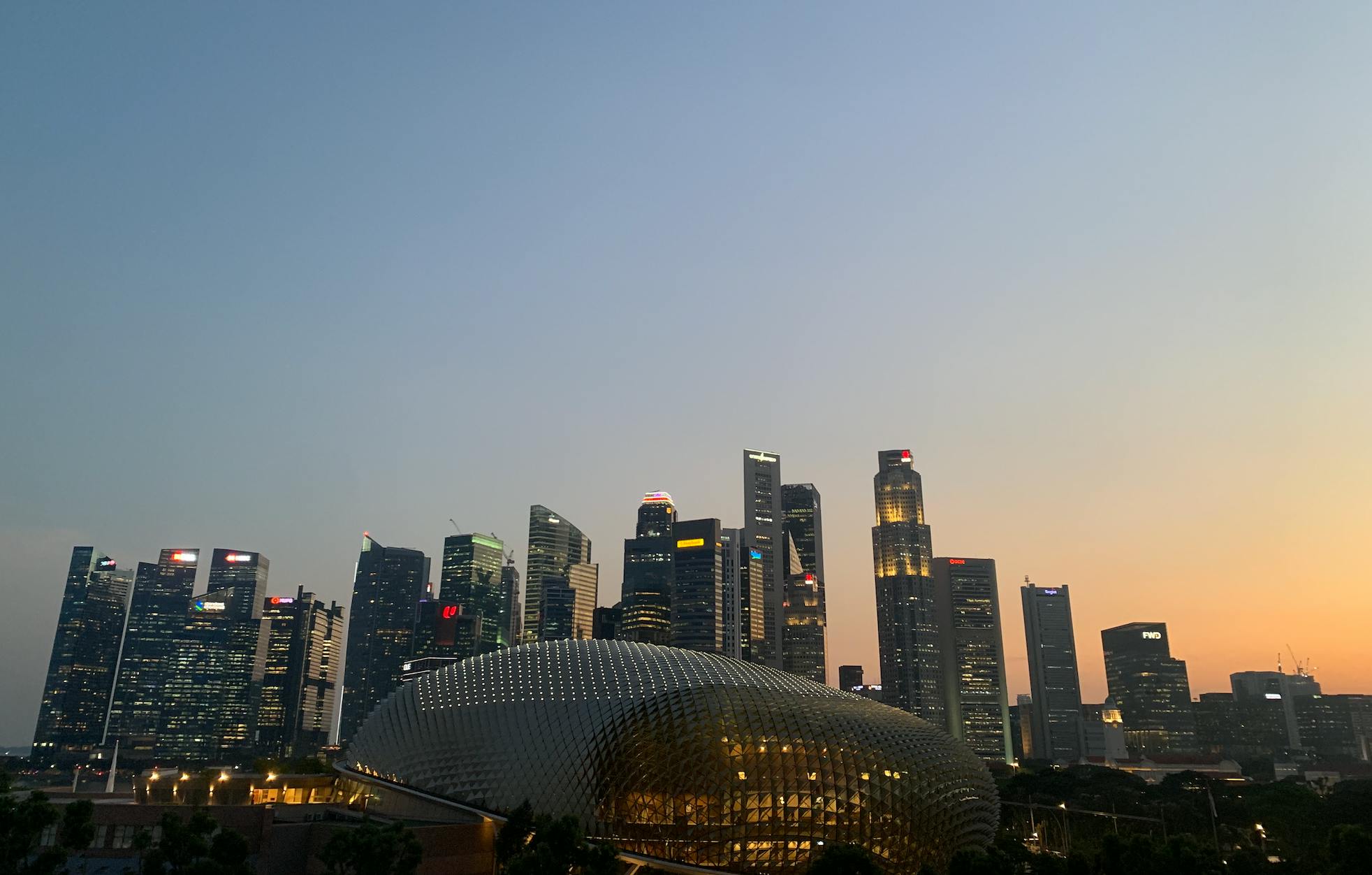 The Singapore skyline taken from Marina Bay