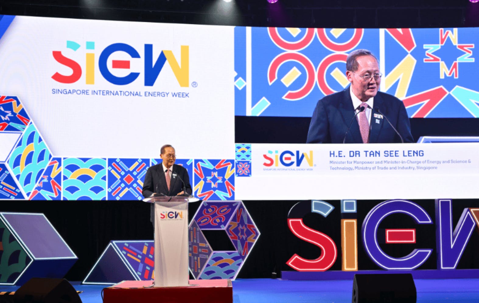 Singapore's minister-in-charge, energy and science and technology, Tan See Leng, speaking at Singapore International Energy week 2025.