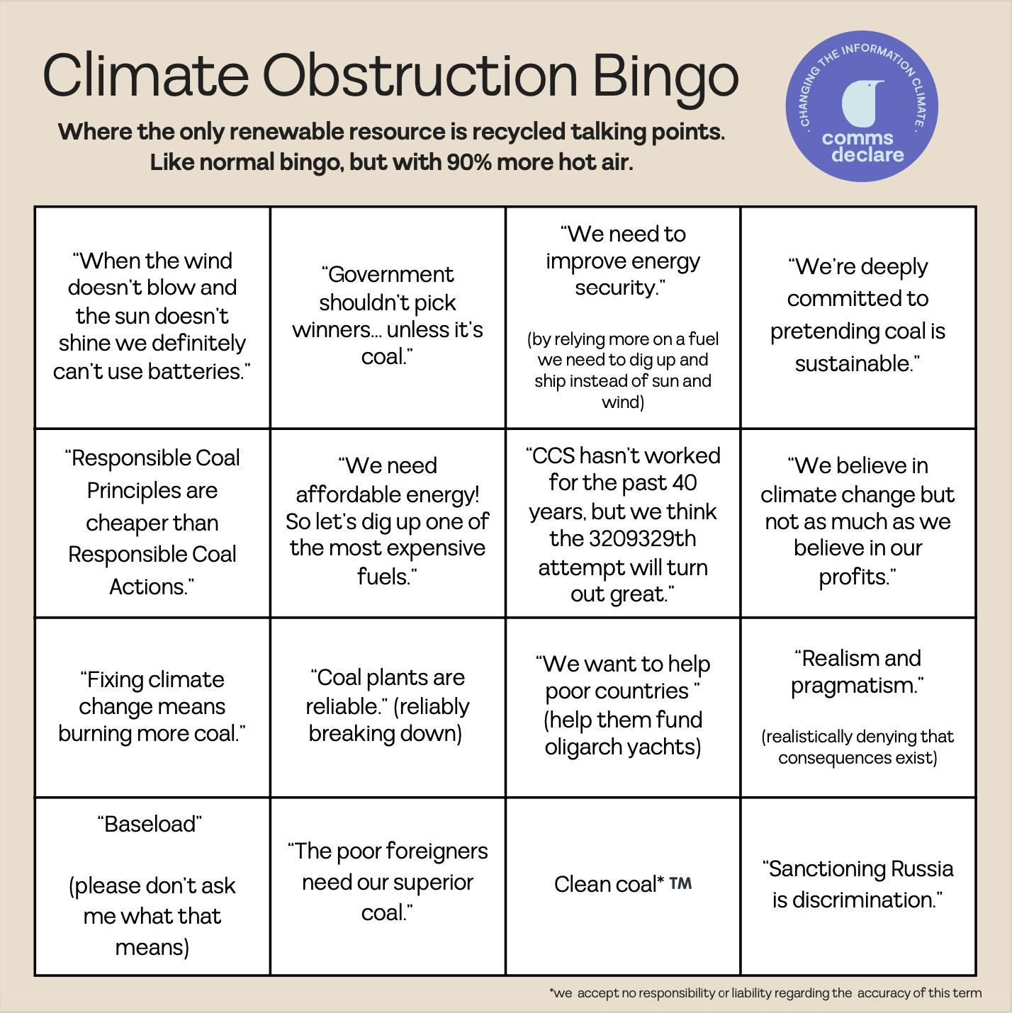 Future Coal bingo cards