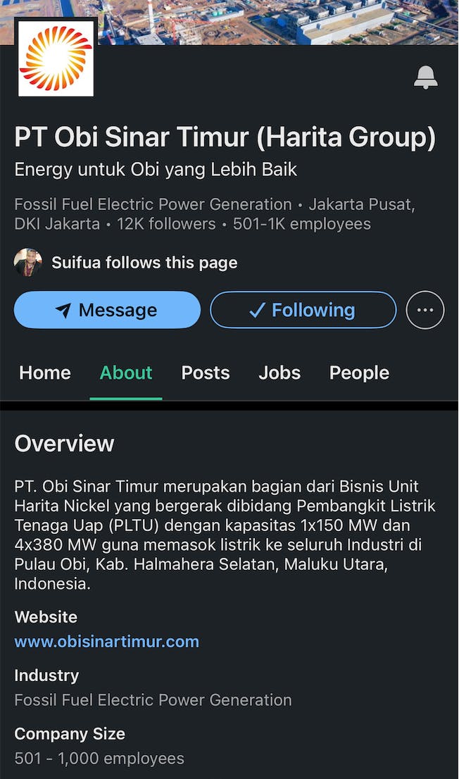 Emissions profile of PT OTS still visible on LinkedIn profile page II