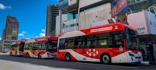 A row of newly-launched hydrogen buses queuing to serve Kuching commuters on January 21, 2020