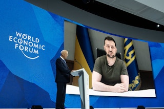 Volodymyr Zelenskyy, President of Ukraine addresses Davos 2022
