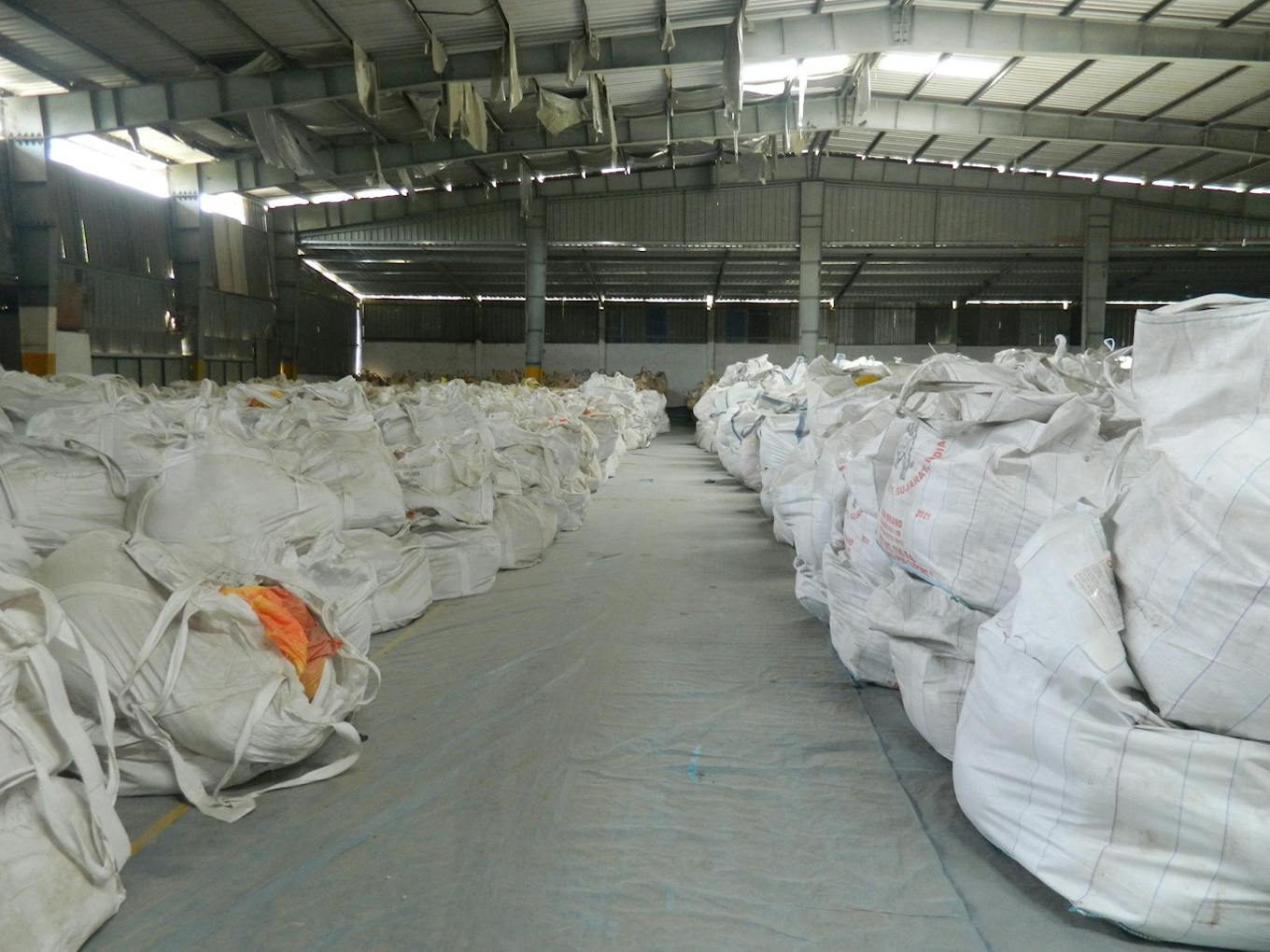 A warehouse full of collected debris from the X-Press Pearl spill.