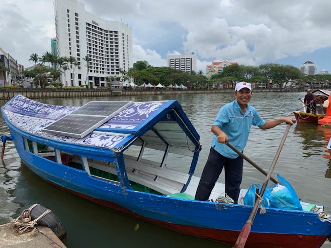 Boat in Indonesia with solar panels on its roof