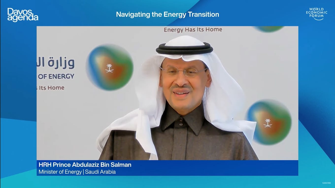 Saudi Arabia energy minister Abdulaziz bin Salman WEF