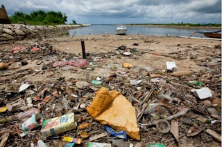 A beach in Bali, Indonesia, polluted with marine plastic.