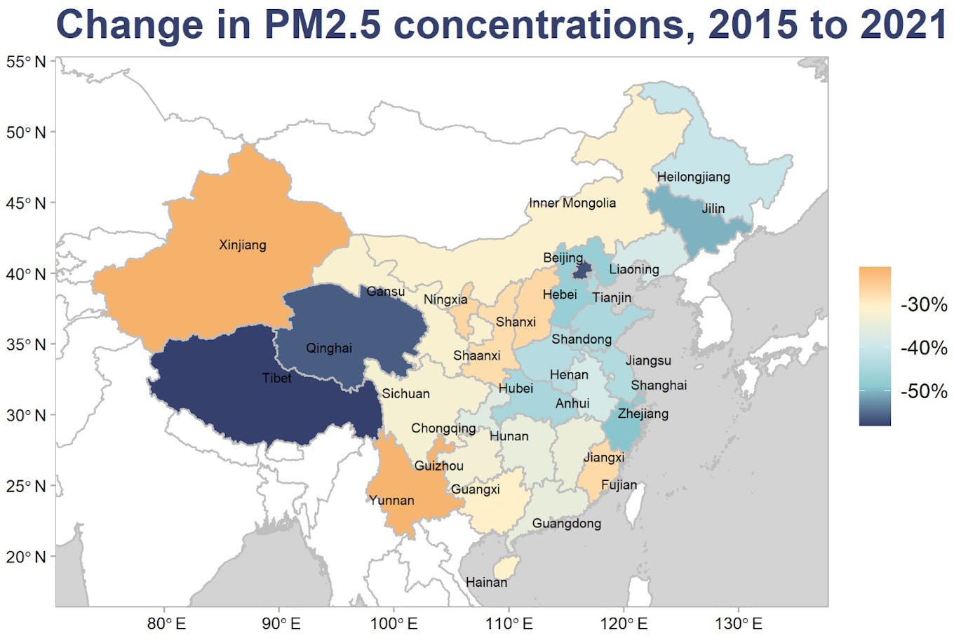 pm2.5 improvements in china 2015-2021