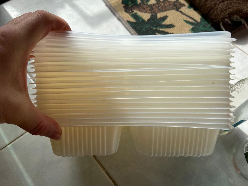 Disposable food containers used by hotel guest Helen Norton