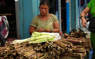 nepal woman selling bamboo