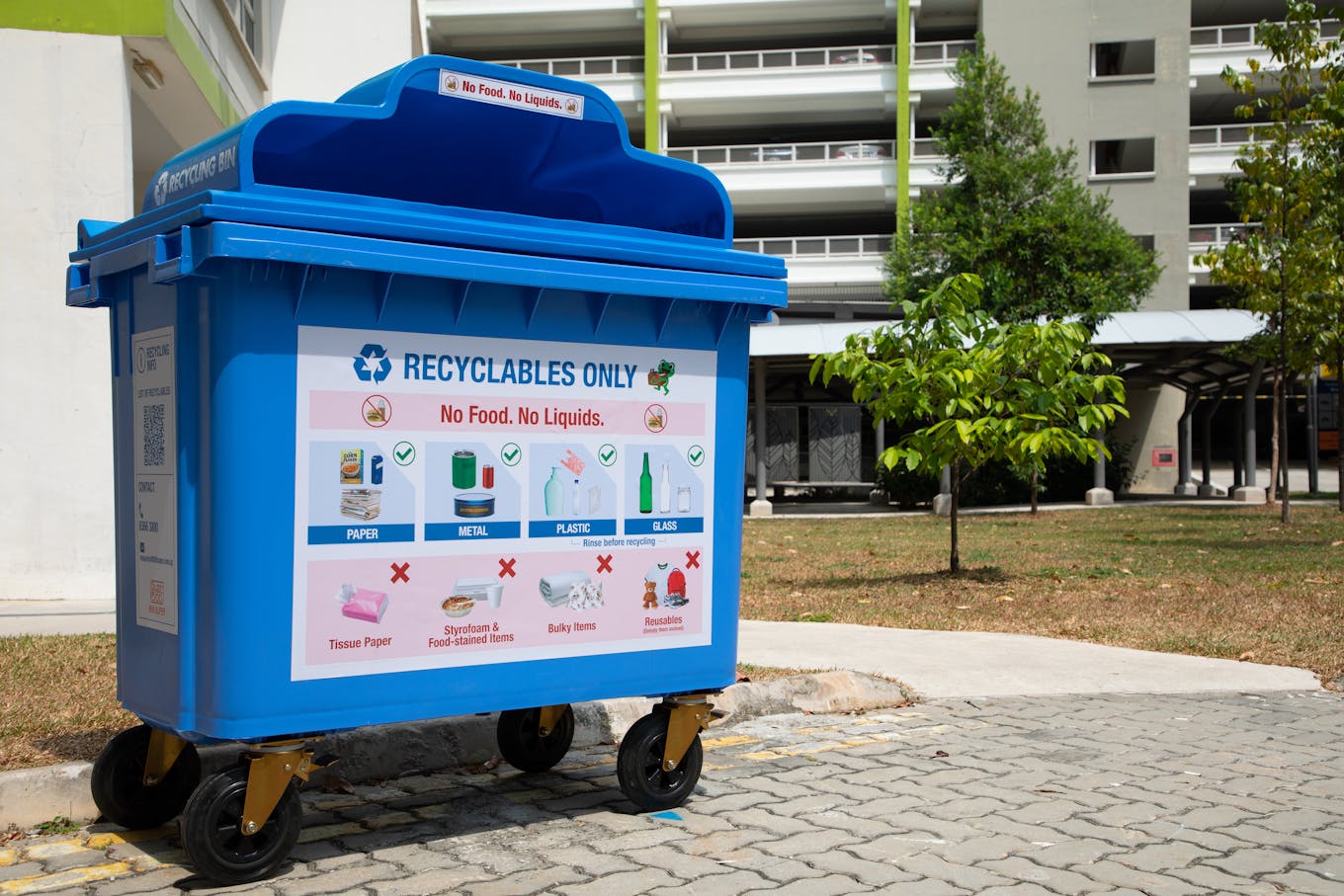 New blue recycling bins in Singapore.