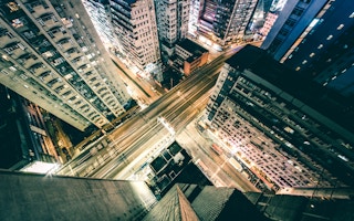 Top down view of Hong Kong's streets at night