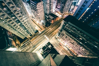 Top down view of Hong Kong's streets at night