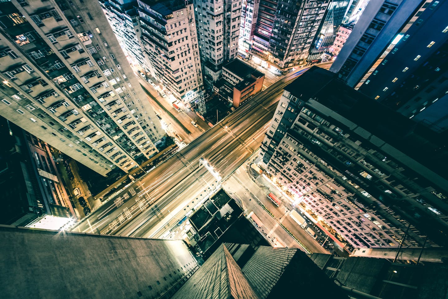 Top down view of Hong Kong's streets at night