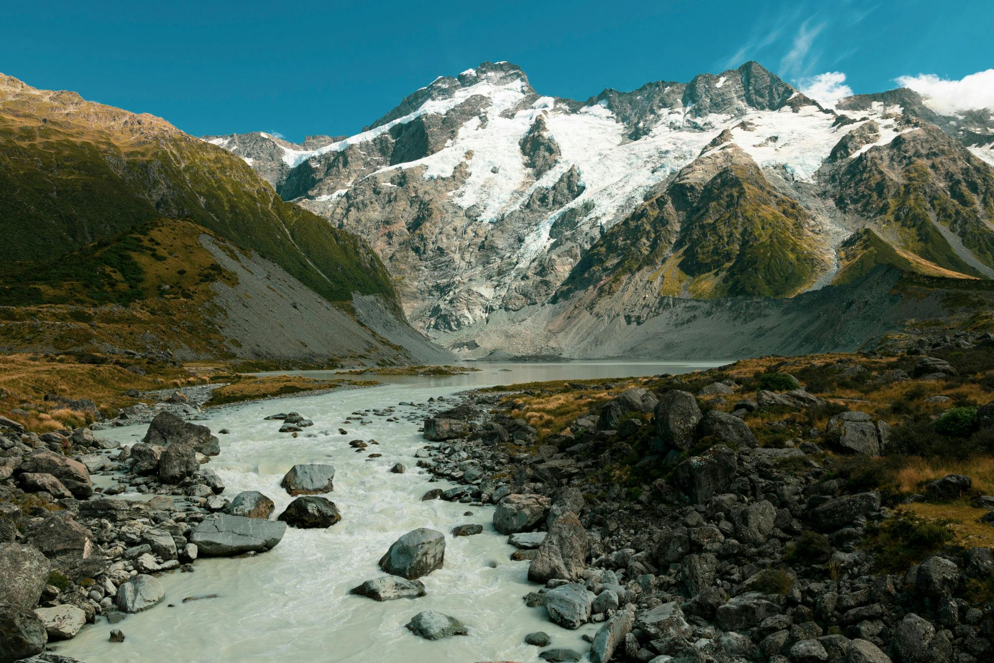 Hooker Valley track. On the way to Mount Cook Glacier