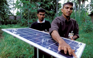 Solar panel on used for lighting village homes. Sri Lanka.