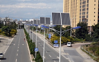 Solar panels on street lamps in Dali, China