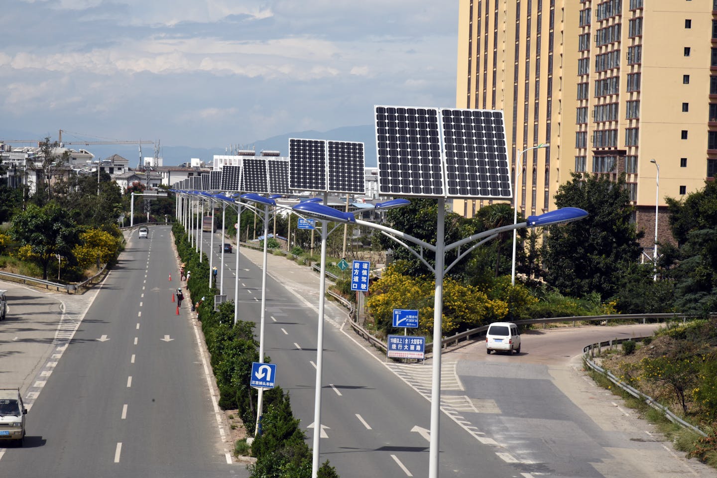 Solar panels on street lamps in Dali, China
