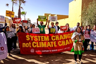 Friends of the Earth International and allies protesting at COP 22 in Marrakesh