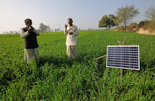 Solar panels in the fields in India