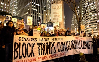 Protest against Trump's climate denying cabinet in January 2017