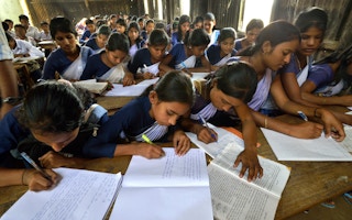 Female students in a school in the northeastern province of Assam, India