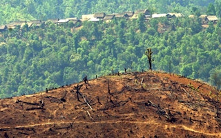 A hilltop forest in Myanmar cleared by slash-and-burn