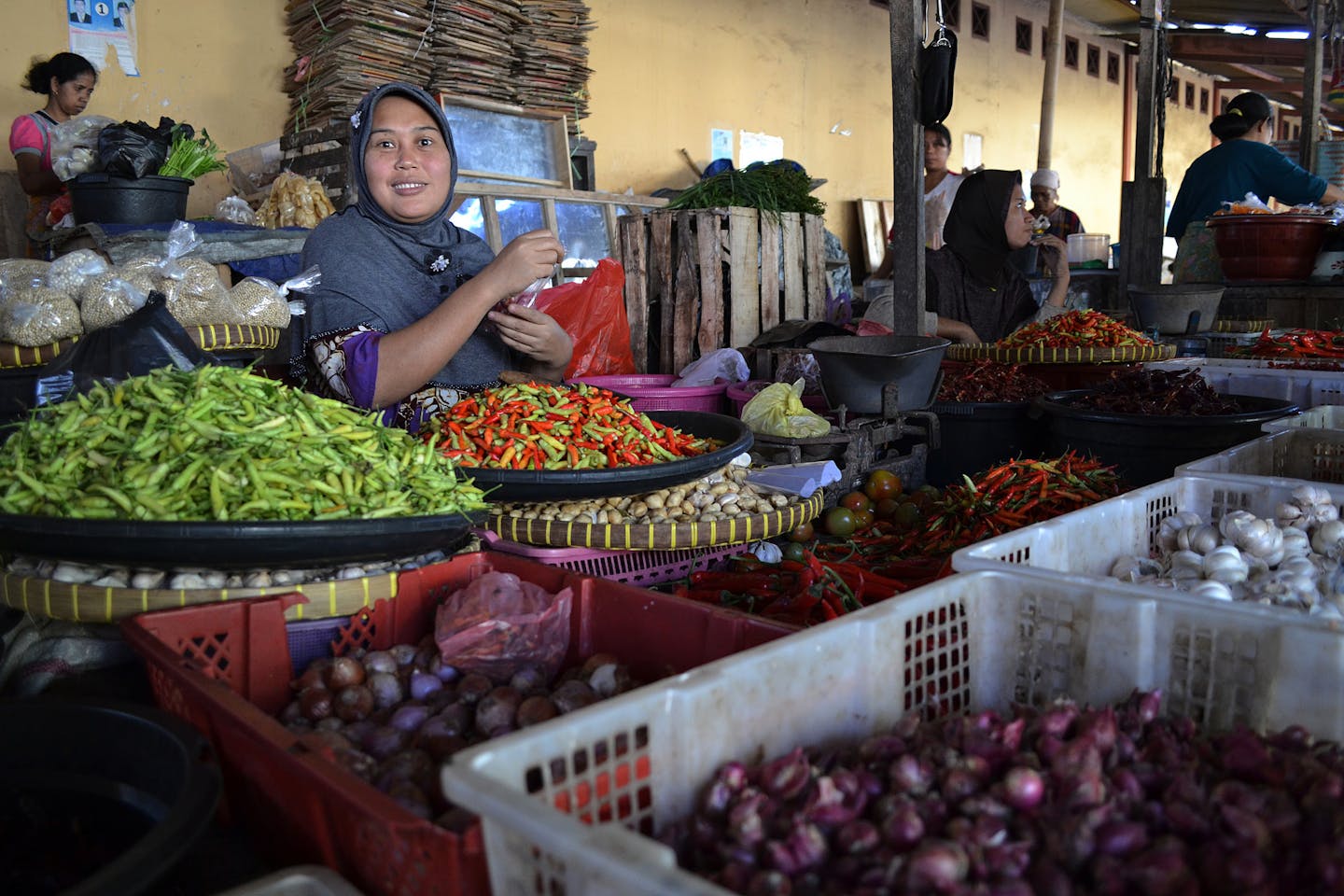 A stall in a food market in Indonesia