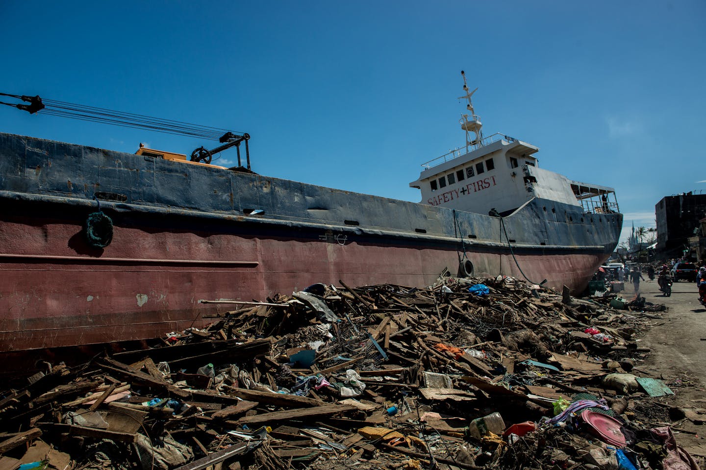 Cargo ship swept ashore by Typhoon Haiyan in the Philippines