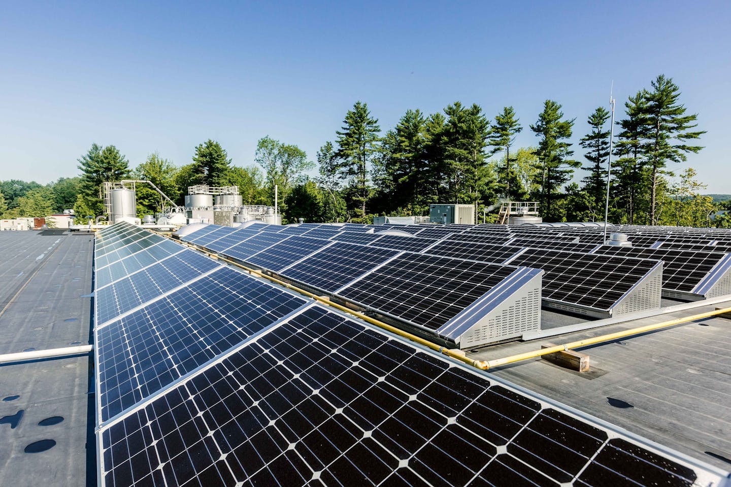 Solar panels installed on top of the Allagash Brewery