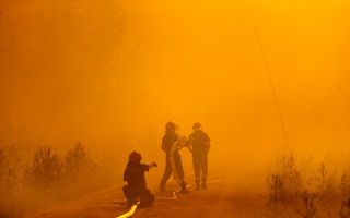 Polish firefighers battle the blaze in Karbole, Sweden