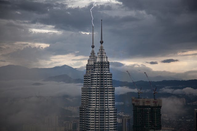 lightning strikes above petronas