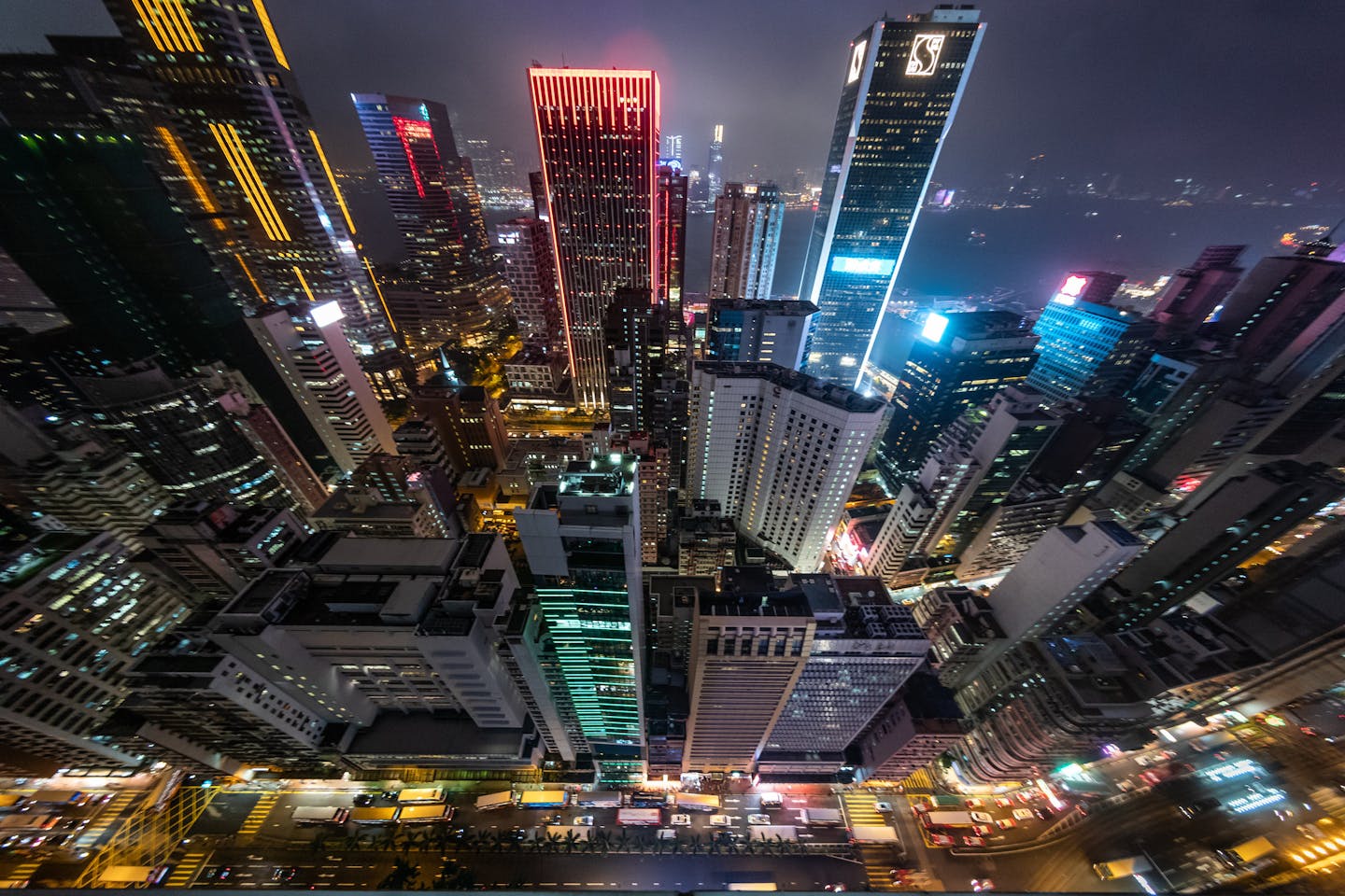 hong kong skyline at night rising from the ground