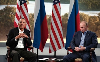 Vladimir Putin and Barack Obama on international talks