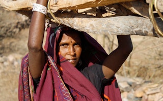 Woman carrying firewood in India