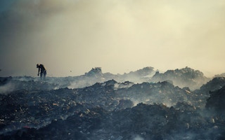mountain of smouldering scrap