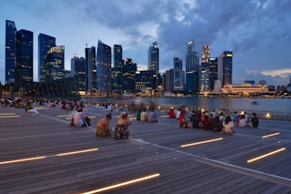 Photo of Singapore marina bay waterfront by dusk