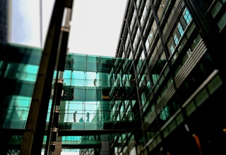 A glass office building
