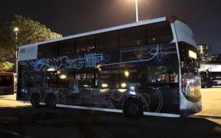 ABB LED-lit bus at night