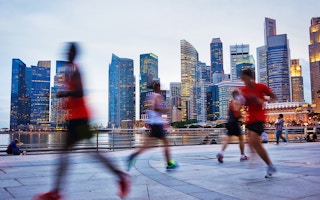 Singapore Central Business District with joggers