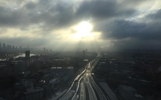 The view from Dan Wells' office at The Shard, Central London. 