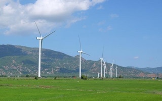 The array of wind turbines constructed for the Dam Nai Project in Ninh Thuan Province, South Vietnam. Photo by The Blue Circle. 