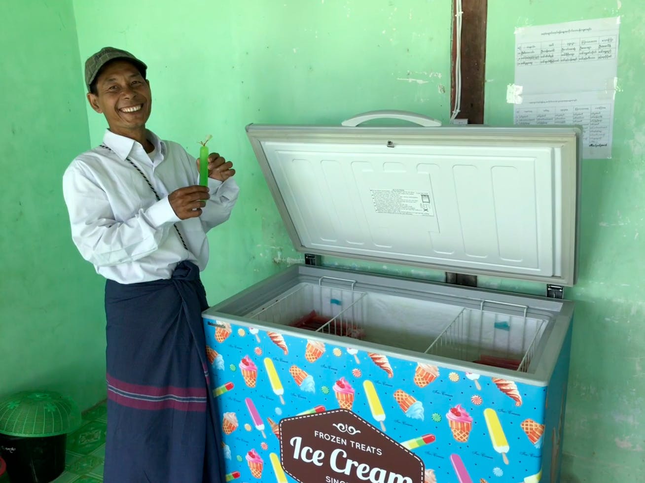 A freezer running on electricity generated by an off-grid solar system 