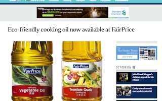 Straits Times article on NTUC Fairprice claiming it uses sustainable palm oil.