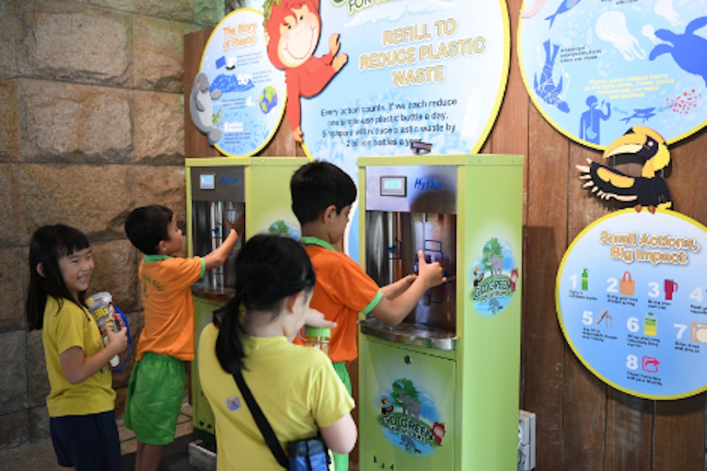 Water dispensers at Wildlife Reserve's four parks have led to a 20 per cent reduction in packaged water sales, saving 13 tonnes of plastic a year. Image: WRS
