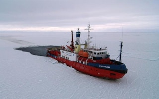 Antarctica ice-blocked vessel