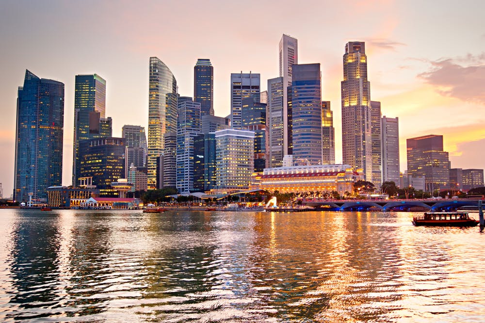 singapore skyline at sunset
