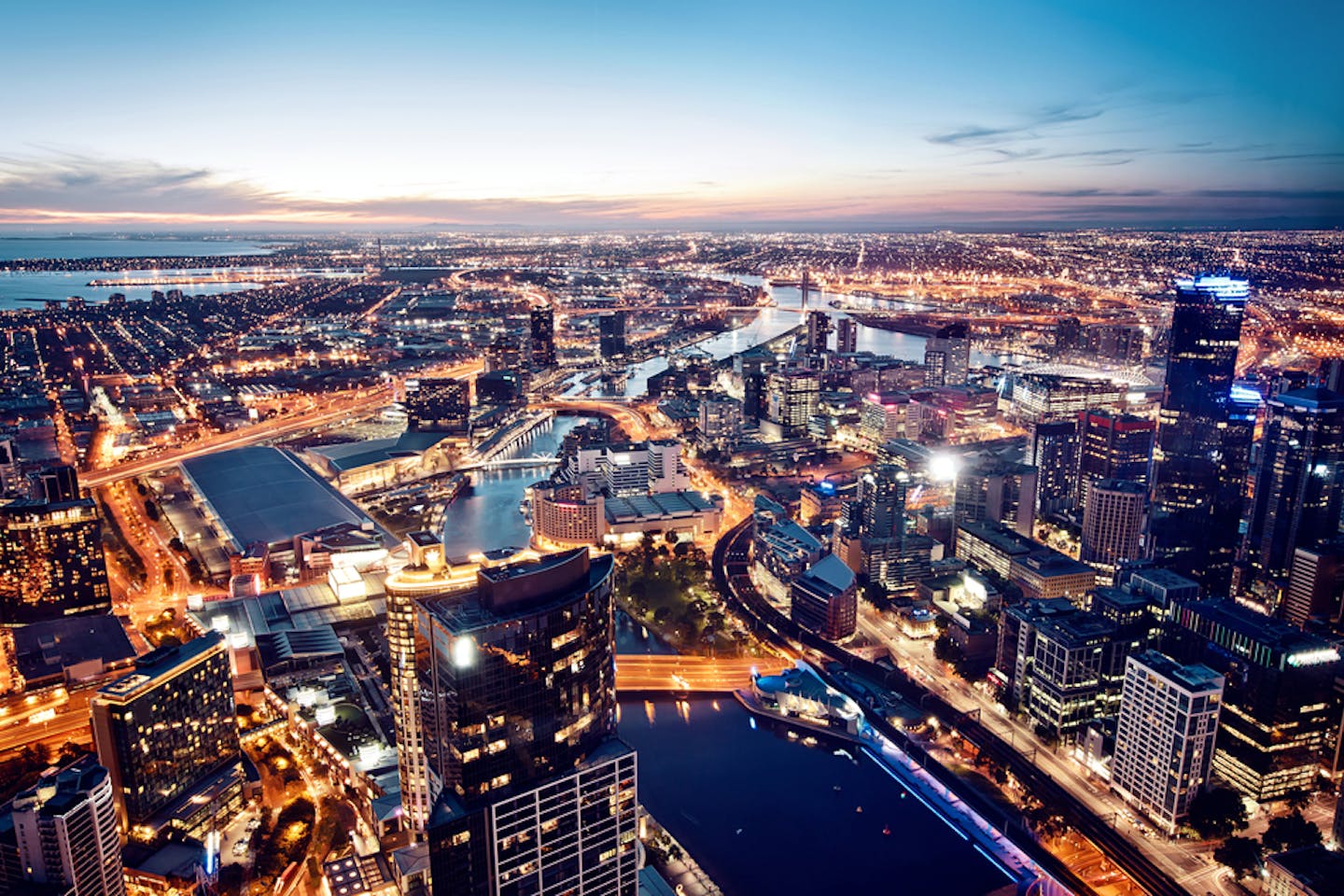 melbourne lit up at night